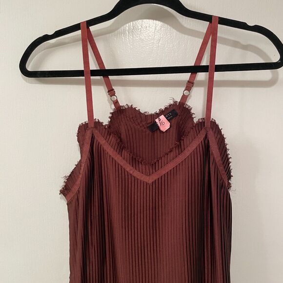 All Saints Sleeveless Pleated Slip Mini Dress Burgundy 2 - Picture 4 of 11